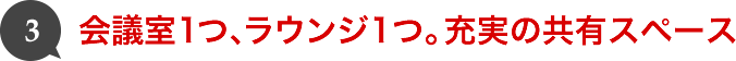 会議室1つ、ラウンジ1つ。充実の共有スペース